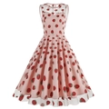 Robe vintage sans manches en tulle rose avec broderie cerise à paillettes et jupe évasée - S / Fraise Rose