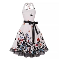 Abito retrò anni '50 con stampa di farfalle e bordo in rete nera stile Audrey Hepburn - Taglia S / Bianco Farfalla