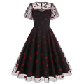 Robe vintage en tulle avec motif de cœurs rouges et manches transparentes - S / Grand Coeur Noir