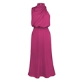 Detail of elegant magenta satin dress showing pleated neckline and silky texture - S / Rose Red