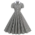 Robe vintage années 50 à rayures noires et blanches avec col Peter Pan et boutons blancs - S / Rayures Noires et Blanches