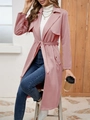 Trench da donna in ecopelle scamosciata rosa con cintura e design elegante del revers - S / Rosa