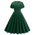 Vestido de cóctel retro verde oscuro con encaje y falda plisada de línea evasé - S / Verde Oscuro