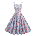 Vintage light blue floral sundress with bow shoulder straps and button-down front details - S / Blue Base Pink Flower