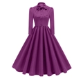 Detail view of deep purple vintage dress featuring bow neckline and single-breasted bodice - S / Purple