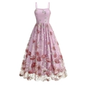 Abito da cocktail elegante in tulle viola con ricamo floreale e spalline sottili - S / Rosa Porpora