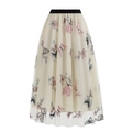 Vintage mesh maxi-rok met hoge taille en kleurrijke vlinder- en bloemborduursels - S / Abrikoos