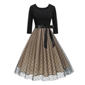 Abito elegante con scollo a U, gonna in tulle a pois e cintura a fiocco in raso - S / Floccatura a Pois Neri