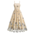 Elegante abito in rete color champagne con ricami floreali e libellule linea ad A - S / Albicocca