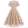 Robe vintage en mesh pour femme couleur crème avec motifs cœurs rouges et manches bouffantes - S / Abricot Grand Cœur