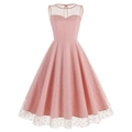 Robe rétro des années 50 rose sans manches avec maille à cœurs et jupe évasée - S / Rose Petit Cœur