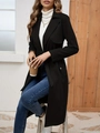 Elegant long black suede trench coat for women styled with casual jeans and sweater - Black