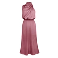 Detail of elegant satin sleeveless dress with draped halter neck and waist tailoring - S / Light Rose