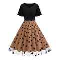 Detalle de vestido vintage años 50 con estampado de corazones y dobladillo de tul - S / Corazón Caqui