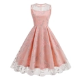 Robe de soirée rose vintage sans manches en tulle avec broderies florales élégantes - S / Gris-Rose sur Blanc