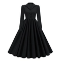 Vintage-Kleid in Schwarz mit Reverskragen, Knöpfen und elegantem Plissee-A-Linien-Rock - S / Schwarz