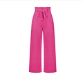 Women high waisted rose red wide leg pants with elegant bow belt for office casual style - S / Rose Red