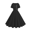 Vista macro de vestido negro vintage línea A con cuello retrato y botones blancos - S / Negro