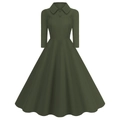 Detailansicht des dunkelgrünen Peter-Pan-Kragens und der Knopfakzente am Kleid - S / Armeegrün
