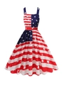 Detailed close-up of a vintage A-line dress featuring American flag stars and stripes pattern - Spliced Flag Style (Floral 3)