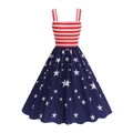 Detail view of American flag dress featuring red stripes and blue star pattern - Star and Stripe (Floral 2)