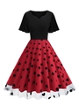 Vestido de cóctel vintage años 50 Audrey Hepburn negro y rojo con corazones - S / Corazón Rojo