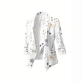 Getailleerde dames blazer met witte bloemenprint en gerimpelde driekwart mouwen - S / Wit