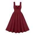 Abito bordeaux senza maniche a trapezio con scollo quadrato e dettaglio stringato - S / Borgogna