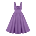 Abito midi vintage viola senza maniche con scollo a U, dettaglio fiocco e gonna ampia - S / Viola