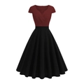 Detail of V-neck wrap bodice with pleated texture on vintage A-line cocktail dress - S / Burgundy