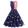 Vintage sleeveless Hepburn dress featuring American flag stars and stripes pattern - Red White Blue Pattern 3