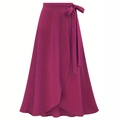 Jupe portefeuille magenta foncé à taille haute et nœud papillon latéral élégant - S / Rose Rouge