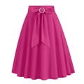 Retro magenta A-line high waist skirt with bow belt and crystal buckle detail - S / Rose Red