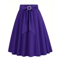 Deep purple A-line skirt with a matching bow tie waist and a round rhinestone buckle - S / Purple