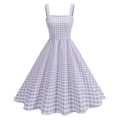 Detail of lavender gingham maxi dress with square neck and wide shoulder straps - Purple