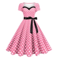 Robe rétro années 50 rose à pois avec décolleté en cœur et ceinture à nœud - S / Rose