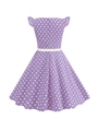 Robe violette à pois vintage avec manches à volants et ceinture blanche pour filles - 110 / Violet