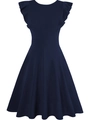Elegante marineblauwe mouwloze A-lijn avondjurk met ruches op de schouders - S / Donkerblauw