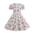 Hellblaues Mädchenkleid mit rosa Rosen und Eiscreme-Print im Vintage-A-Linien-Stil - 130 / Eiscreme-Muster
