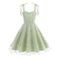 Elegantes hellgrünes Tüllkleid für Mädchen mit Blumenstickerei und Schulterschleifen - S (120) / Grün