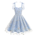Hellblaues Tüll-Prinzessinnenkleid mit Blumenstickerei und Schleifen an den Schultern - S (120) / Blau
