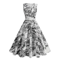 Robe trapèze sans manches à col en V avec imprimé Toile de Jouy et ceinture à la taille - S / Noir