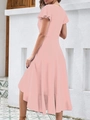Elegant pink midi dress with ruffled cap sleeves and cinched waist for a stylish silhouette - S / Blush