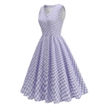 Elegant V-neck lavender plaid sleeveless dress with heart buttons and flared A-line skirt - S / Purple