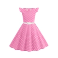 Rosa gepunktetes Mädchenkleid mit Flügelärmeln und passendem weißen Gürtel - 110 / Rosa