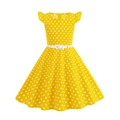 Gelbes Mädchen-Pünktchenkleid mit Rüschenärmeln und weißem Taillengürtel - 110 / Gelb