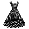 Abito vintage stile Audrey Hepburn a pois bianchi e neri linea A con dettaglio fiocco - S / Nero