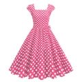 Abito retrò anni '50 rosa acceso a pois con gonna a ruota e fiocco stile Audrey Hepburn - S / Rosa
