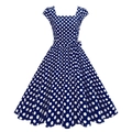 Abito vintage blu navy a pois con scollo quadrato e fiocco in vita taglio a trapezio - S / Blu