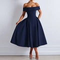 Elegantes marineblaues schulterfreies Kleid mit hoher Taille für Abendpartys und Feste - S / Dunkelblau